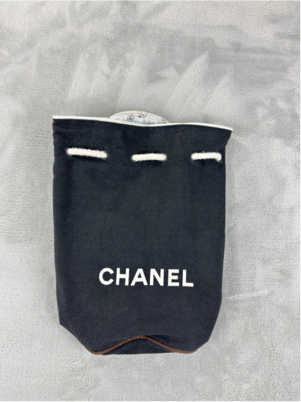 Vintage Chanel Drawstring Black Canvas Drawstring Shoulder Bag Backpack